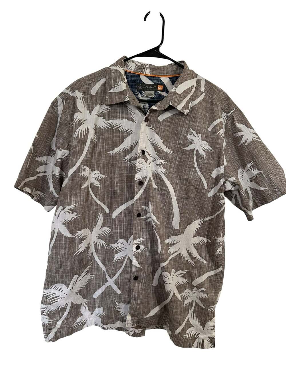 Quiksilver Waterman Collection Hawaiian Shirt XL Palm Tree Tropical Camp